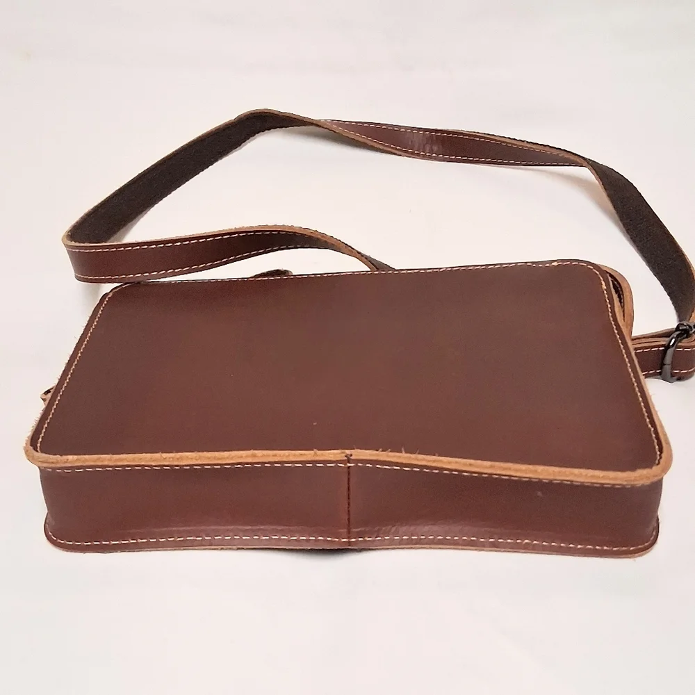 Handmade Brown Leather Men's Crossbody Wristlet Bag